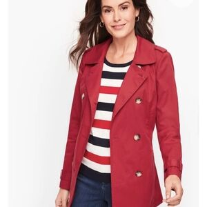 Talbots Red Short Trench Coat with Double-Breasted Design